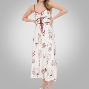 Blu Pepper White and Red Doodle Maxi Dress